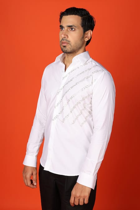 Noonoo White Cutdana Embroidered Shirt 