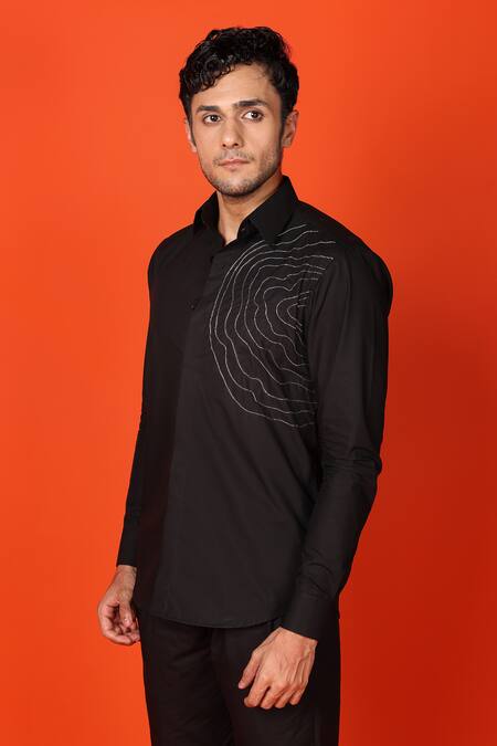 Buy_Noonoo_Black Gingham Beads Embroidered Shirt _Online_at_Aza_Fashions