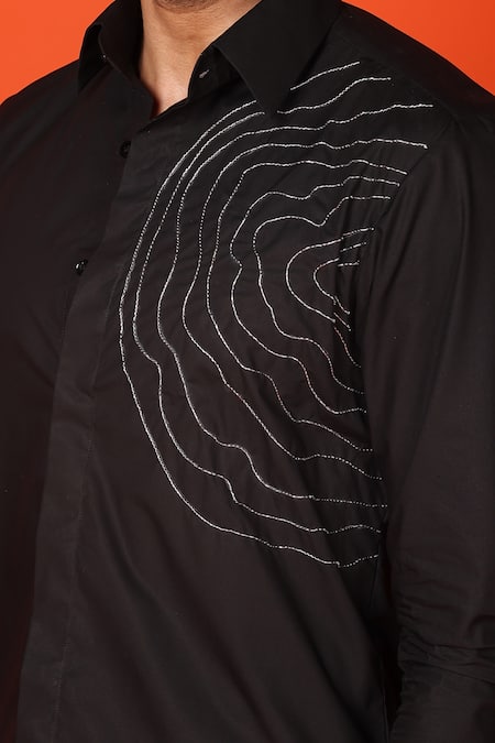 Noonoo_Black Gingham Beads Embroidered Shirt _at_Aza_Fashions