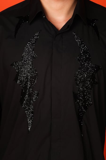 Noonoo_Black Cotton Cut Work Cutdana Embroidered Shirt _Online_at_Aza_Fashions