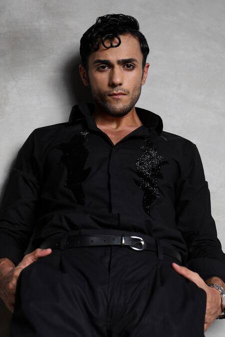 Shop_Noonoo_Black Cotton Cut Work Cutdana Embroidered Shirt _Online_at_Aza_Fashions