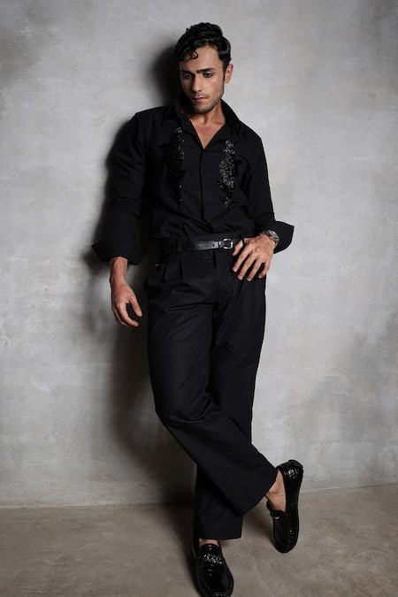 Noonoo Cutdana Embroidered Black Shirt 