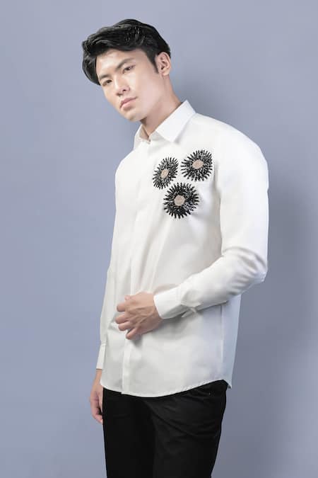Shop_Noonoo_White Cotton Cut Work Geometric Cutdana Embroidered Shirt _at_Aza_Fashions