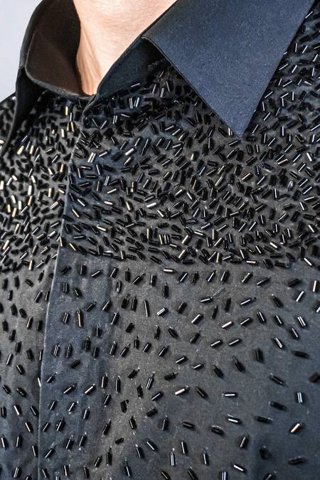 Buy_Noonoo_Black Cotton Cut Work Cutdana Embroidered Shirt _Online_at_Aza_Fashions