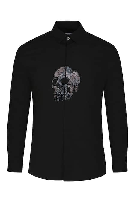 Noonoo_Black Cotton Cut Work Cutdana Embroidered Shirt _Online_at_Aza_Fashions