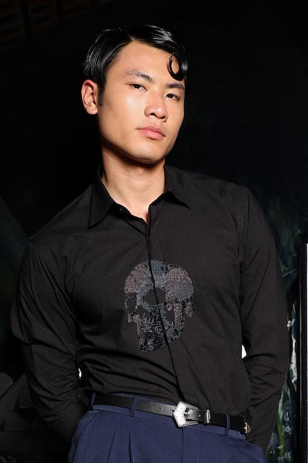 Noonoo Black Cutdana Embroidered Shirt 
