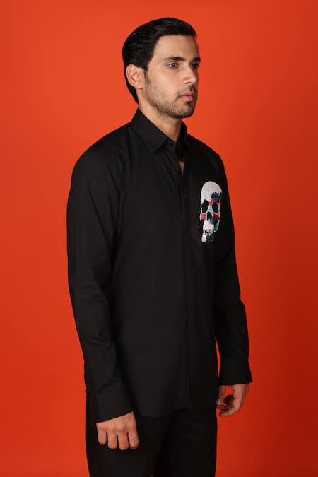Noonoo_Black Cotton Cut Work Dead Cutdana Embroidered Shirt _Online_at_Aza_Fashions