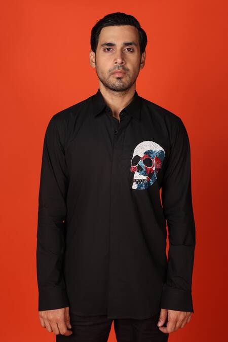 Shop_Noonoo_Black Cotton Cut Work Dead Cutdana Embroidered Shirt _Online_at_Aza_Fashions