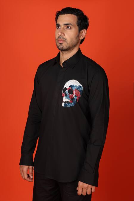 Noonoo_Black Cotton Cut Work Dead Cutdana Embroidered Shirt _at_Aza_Fashions
