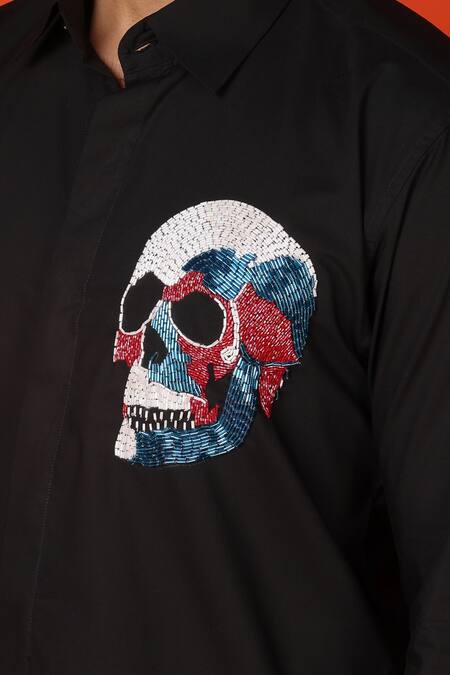 Buy_Noonoo_Black Cotton Cut Work Dead Cutdana Embroidered Shirt 