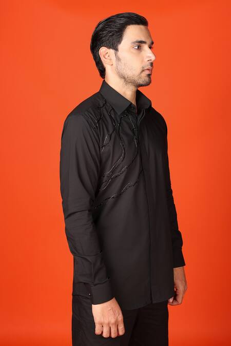 Noonoo Black Cotton Cut Work Cutdana Embroidered Shirt Online at Aza Fashions Noonoo_Black Cotton Cut Work Cutdana Embroidered Shirt _Online_at_Aza_Fashions