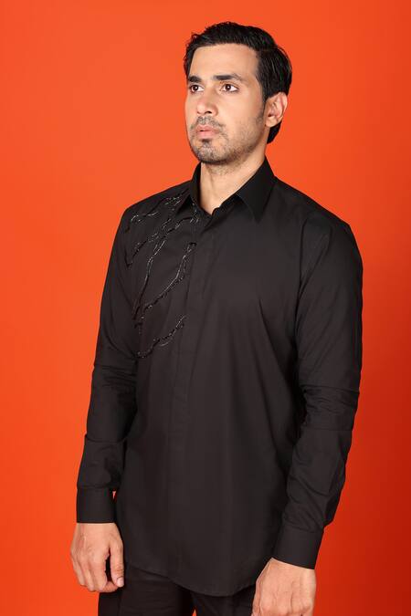 Buy Noonoo Black Cotton Cut Work Cutdana Embroidered Shirt Online at Aza Fashions Buy_Noonoo_Black Cotton Cut Work Cutdana Embroidered Shirt _Online_at_Aza_Fashions