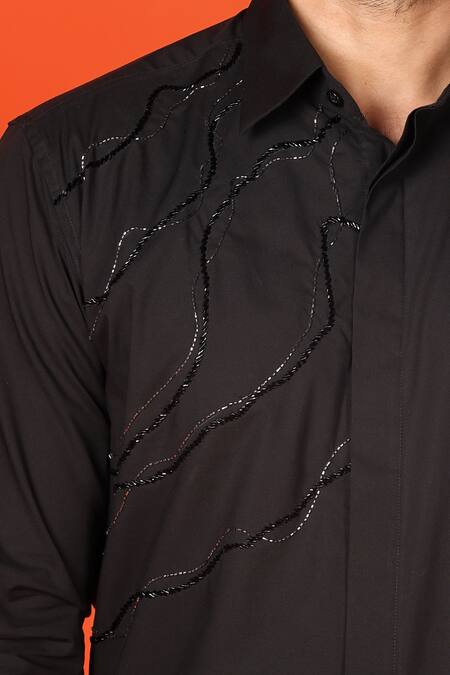 Shop Noonoo Black Cotton Cut Work Cutdana Embroidered Shirt Online at Aza Fashions Shop_Noonoo_Black Cotton Cut Work Cutdana Embroidered Shirt _Online_at_Aza_Fashions