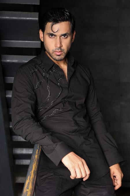 Noonoo Black Cutdana Embroidered Shirt 