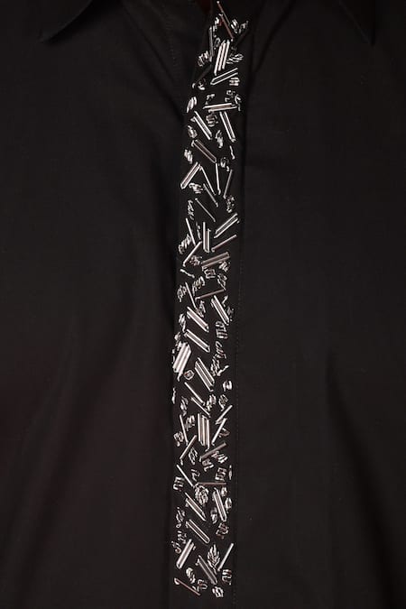 Noonoo_Black Cotton Cut Work Cutdana Embroidered Shirt _Online_at_Aza_Fashions