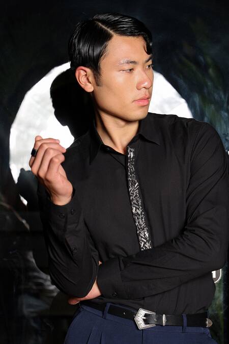 Buy_Noonoo_Black Cotton Cut Work Cutdana Embroidered Shirt _Online_at_Aza_Fashions