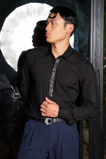 Noonoo Cutdana Embroidered Black Shirt 