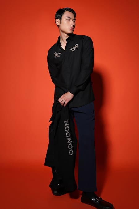 Noonoo Zardozi Scorpion Embroidered Black Shirt 