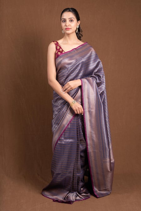 Devissha Zari Woven Stripe Banarasi Silk Saree 