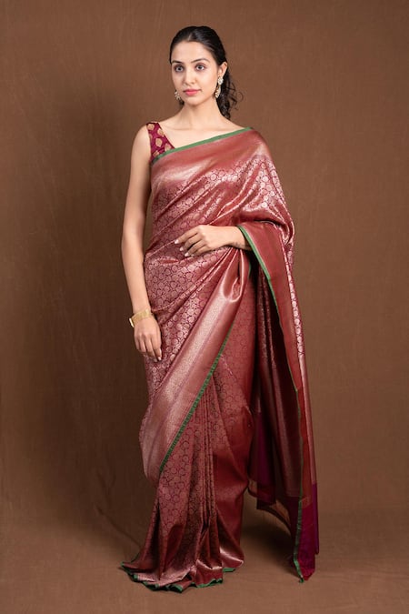 Devissha Maroon Flower Jaal Woven Banarasi Silk Saree 