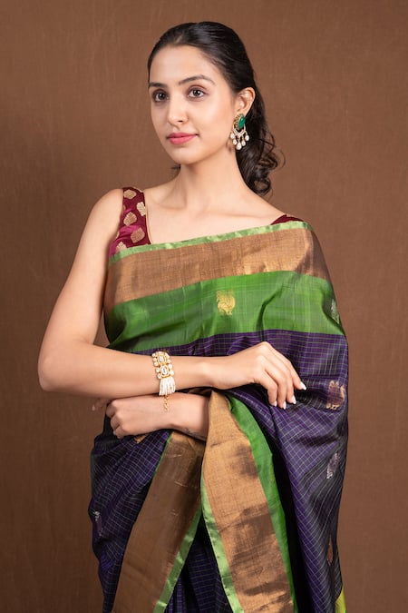 Shop_Devissha_Purple Silk Deep Chequered Woven Saree _Online_at_Aza_Fashions