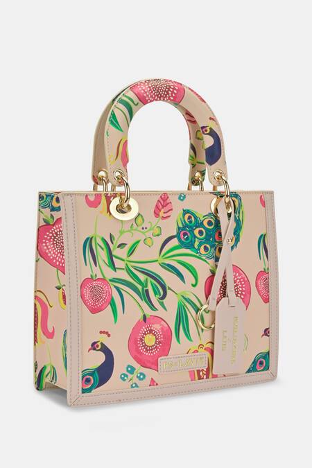 Shop Payal Singhal Accessories Pink Peacock Print Box Satchel at Aza Fashions Shop_Payal Singhal Accessories_Pink Peacock Print Box Satchel_at_Aza_Fashions