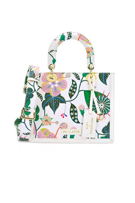 Buy Payal Singhal Accessories White Botanical Print Box Satchel Bag Buy_Payal Singhal Accessories_White Botanical Print Box Satchel Bag