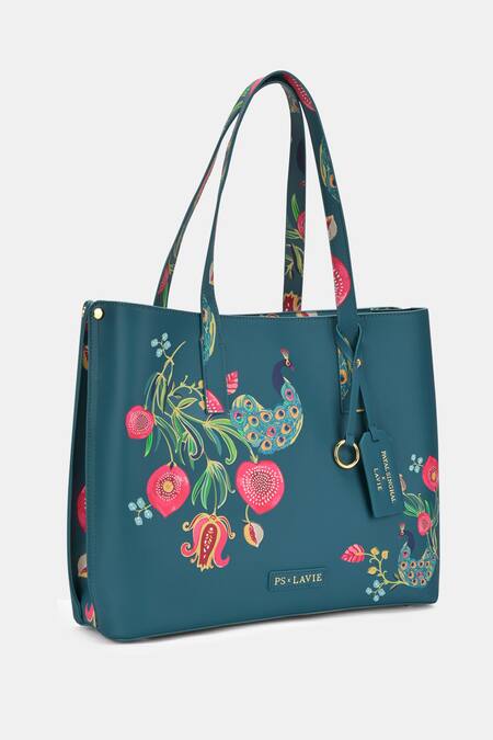 Shop Payal Singhal Accessories Blue Studs, Metallic Thread Anarmor Print Tote Bag at Aza Fashions Shop_Payal Singhal Accessories_Blue Studs, Metallic Thread Anarmor Print Tote Bag_at_Aza_Fashions