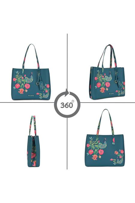 Shop Payal Singhal Accessories Blue Studs, Metallic Thread Anarmor Print Tote Bag Shop_Payal Singhal Accessories_Blue Studs, Metallic Thread Anarmor Print Tote Bag