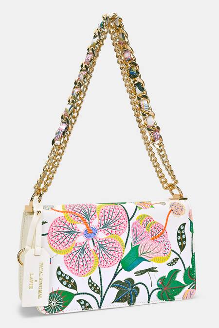 Shop Payal Singhal Accessories White Floral Print Faux Leather Sling Bag at Aza Fashions Shop_Payal Singhal Accessories_White Floral Print Faux Leather Sling Bag_at_Aza_Fashions