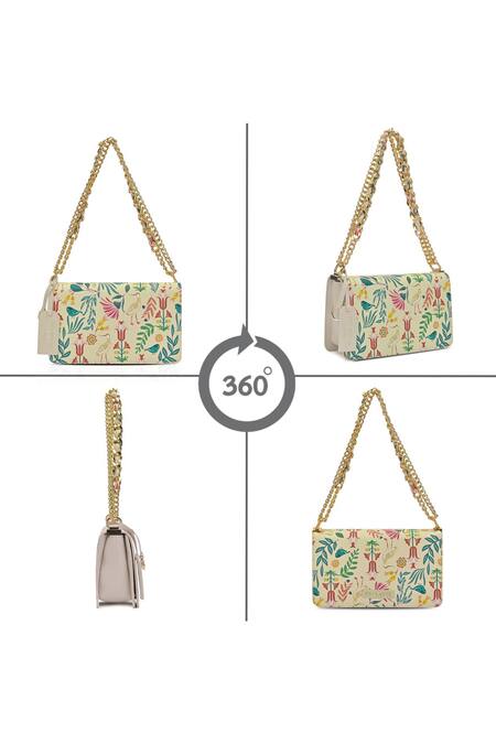 Payal Singhal Accessories Off White Floral Print Faux Leather Sling Bag at Aza Fashions Payal Singhal Accessories_Off White Floral Print Faux Leather Sling Bag_at_Aza_Fashions