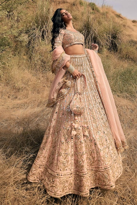 Labelmayaa Blush Pink Mirror & Zardozi Lehenga Set 
