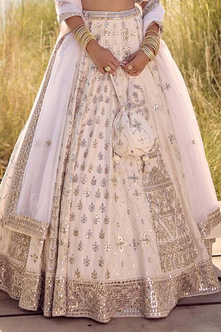 Labelmayaa_Ivory Silk, Organza Mirrors, Embroidery Asymmetric 24 Kali Lehenga Set _Online_at_Aza_Fashions