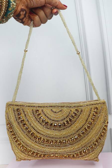 Buy_Soho Boho Studio By Aarti Thakur_Gold Beads, Crystals Geometric Embellished Handbag _Online_at_Aza_Fashions