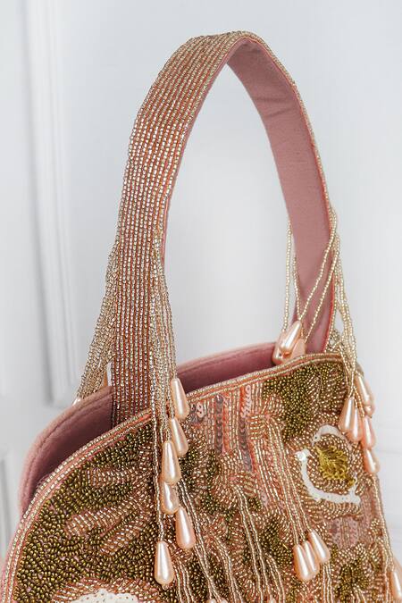 Soho Boho Studio By Aarti Thakur_Pink Beads, Tassels Abstract Embellished Handbag _at_Aza_Fashions