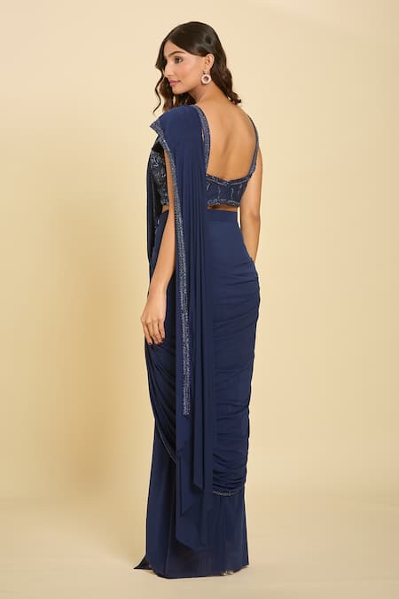 Samyukta Singhania Embroidered Pre-Draped Saree & Blouse Set 
