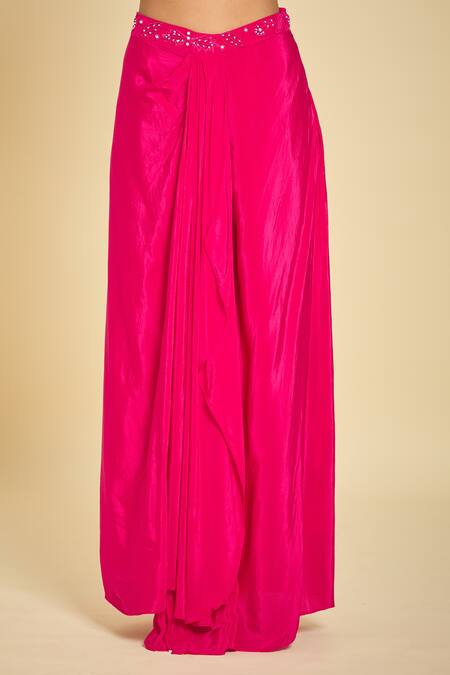 Buy Samyukta Singhania Pink Silk Sequins, Beads, Tassels Round Neck Embroidered Cape And Draped Skirt Set Buy_Samyukta Singhania_Pink Silk Sequins, Beads, Tassels Round Neck Embroidered Cape And Draped Skirt Set