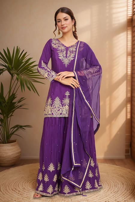 Samyukta Singhania Dori Embroidered Purple Sharara Set 