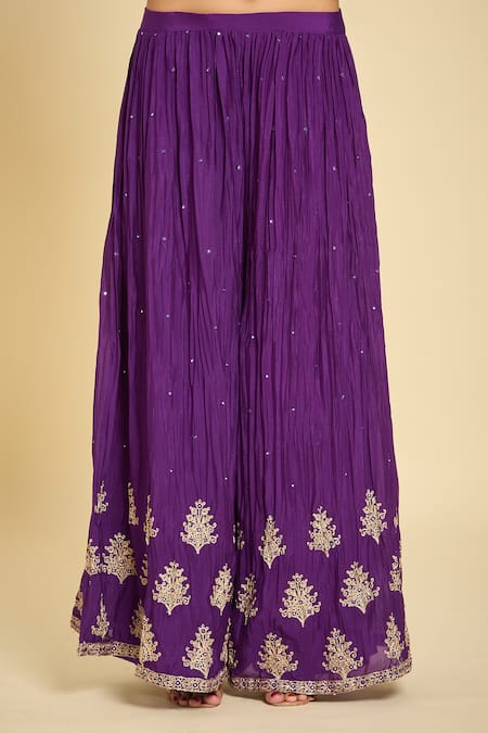 Buy_Samyukta Singhania_Purple Cotton, Chiffon Embroidery, Sequins Round Neck Dori Sharara Set 