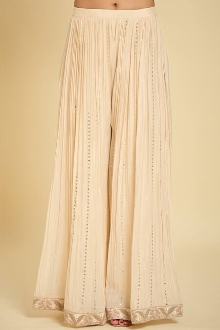 Buy_Samyukta Singhania_Ivory Chiffon, Georgette Embroidery, Sequins Floral Dori Kurta Sharara Set_Online_at_Aza_Fashions