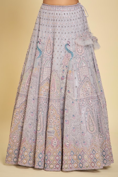 Azeera_Purple Chiffon, Silk, Net Sequins, Beads Lavender Embroidered Lehenga Set_at_Aza_Fashions