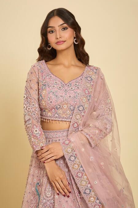 Buy Azeera Pink Dori, Floral, Sequin, Peacock, Bead, Ethnic Motif Embroidered Lehenga Set Online at Aza Fashions Buy_Azeera_Pink Dori, Floral, Sequin, Peacock, Bead, Ethnic Motif Embroidered Lehenga Set_Online_at_Aza_Fashions