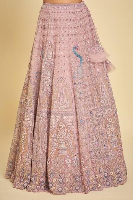 Shop Azeera Pink Dori, Floral, Sequin, Peacock, Bead, Ethnic Motif Embroidered Lehenga Set Online at Aza Fashions Shop_Azeera_Pink Dori, Floral, Sequin, Peacock, Bead, Ethnic Motif Embroidered Lehenga Set_Online_at_Aza_Fashions