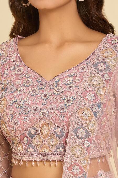 Azeera Pink Dori, Floral, Sequin, Peacock, Bead, Ethnic Motif Embroidered Lehenga Set at Aza Fashions Azeera_Pink Dori, Floral, Sequin, Peacock, Bead, Ethnic Motif Embroidered Lehenga Set_at_Aza_Fashions