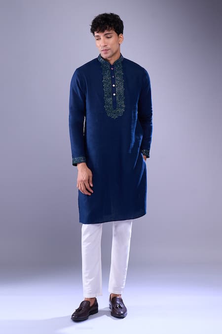 Aariyana Couture Blue Cut Work Cutdana Embroidered Kurta Online at Aza Fashions Aariyana Couture_Blue Cut Work Cutdana Embroidered Kurta _Online_at_Aza_Fashions