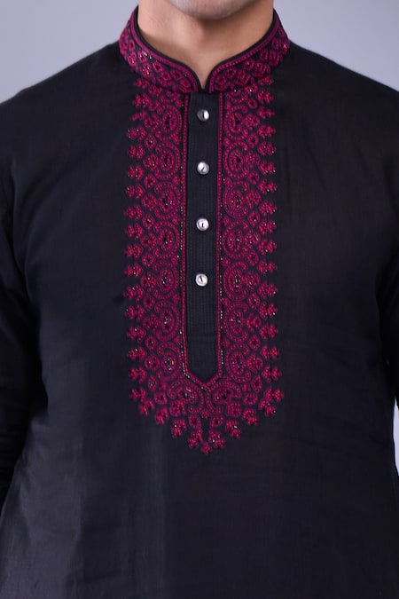 Buy_Aariyana Couture_Black Embroidery Ethnic Placket Kurta _Online_at_Aza_Fashions