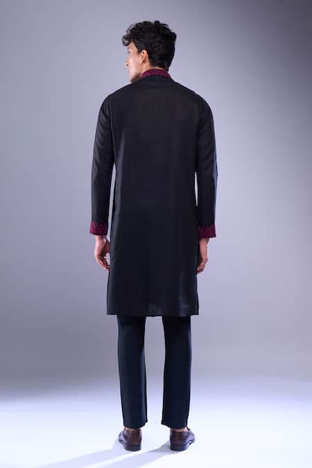 Shop_Aariyana Couture_Black Embroidery Ethnic Placket Kurta _at_Aza_Fashions