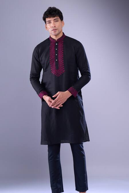 Buy_Aariyana Couture_Black Embroidery Ethnic Placket Kurta 