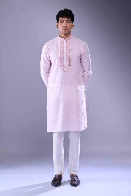Buy_Aariyana Couture_Pink Cotton Embroidery Mirror Placket Kurta 