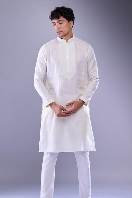 Aariyana Couture_Ivory Embroidery Thread Work Placket Kurta _Online_at_Aza_Fashions